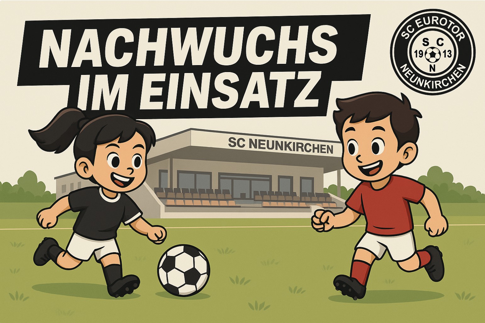 Zwei kinder spielen Fussball
